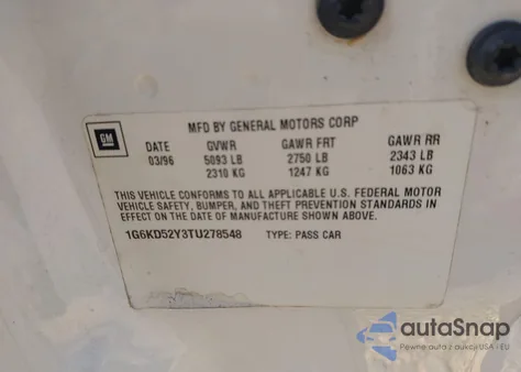 1996 Cadillac Deville from USA, damaged, VIN 1G6KD52Y3TU278548